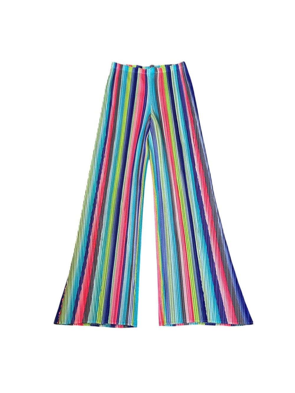 Issey Miyake Pleats Please Flare Pants Striped Psychedelic Maximalist Retro Rare